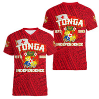 Tonga Independence Women V Neck T Shirt 2023 Red Style LT6 Female Red - Polynesian Pride