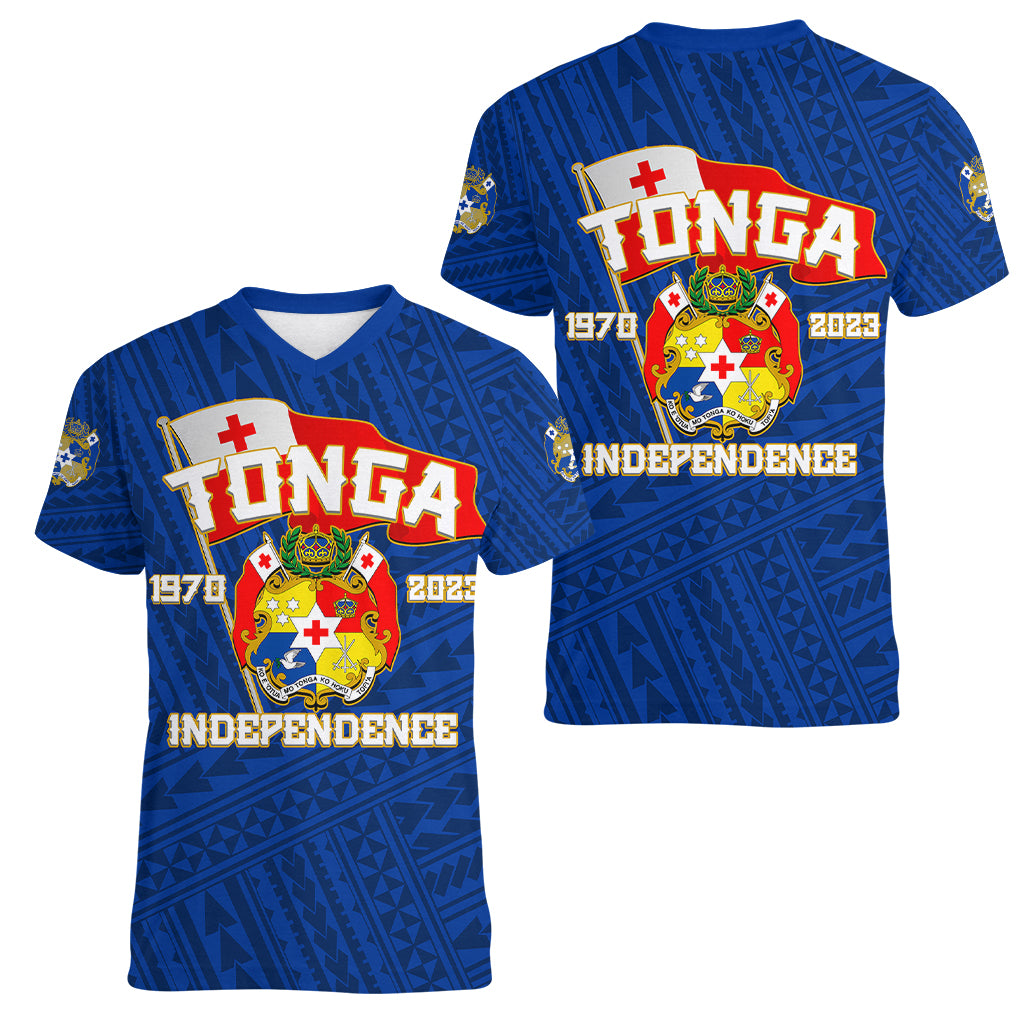 Tonga Independence Women V Neck T Shirt 2023 Blue Style LT6 Female Blue - Polynesian Pride