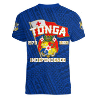 Tonga Independence Women V Neck T Shirt 2023 Blue Style LT6 - Polynesian Pride