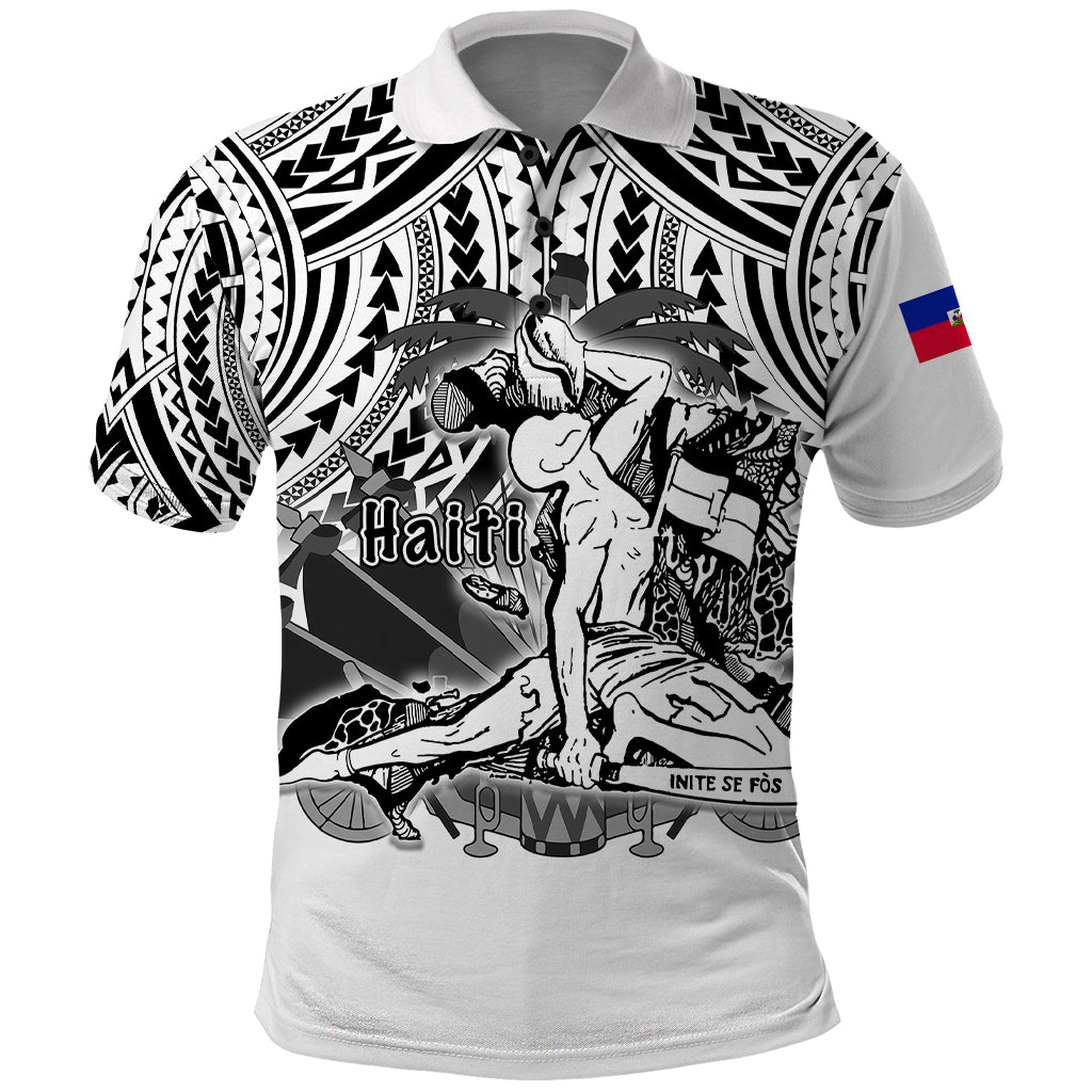 Custom Haiti Polo Shirt Polynesian Neg Maron White Style LT6 White - Polynesian Pride