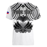 (Custom Personalised) Haiti Women V Neck T Shirt Polynesian Neg Maron White Style LT6 - Polynesian Pride
