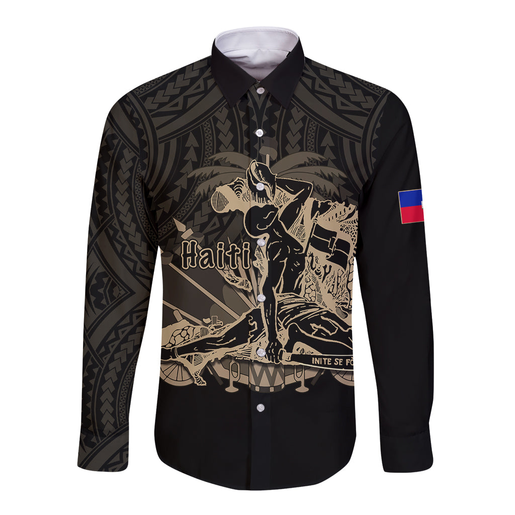 custom-personalised-haiti-long-sleeve-button-shirt-polynesian-neg-maron-black-style