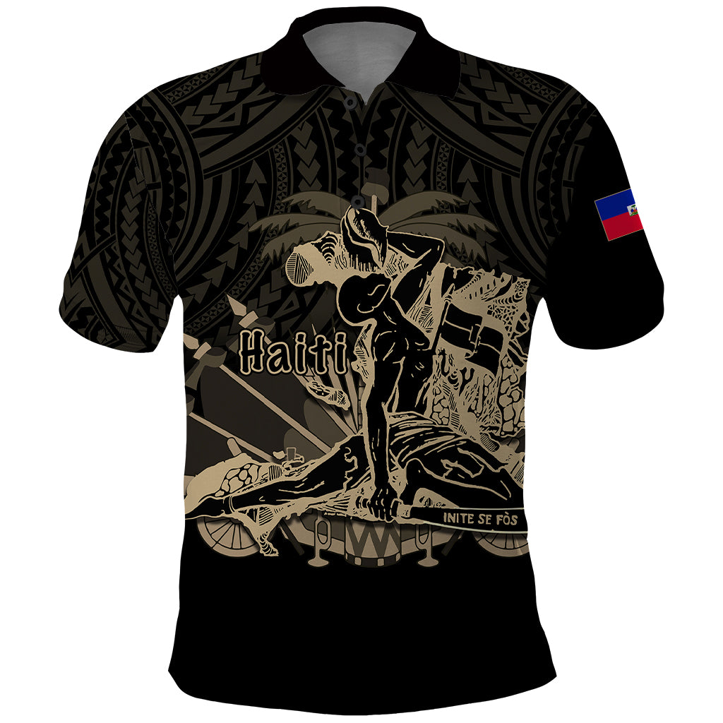 Custom Haiti Polo Shirt Polynesian Neg Maron Black Style LT6 Black - Polynesian Pride