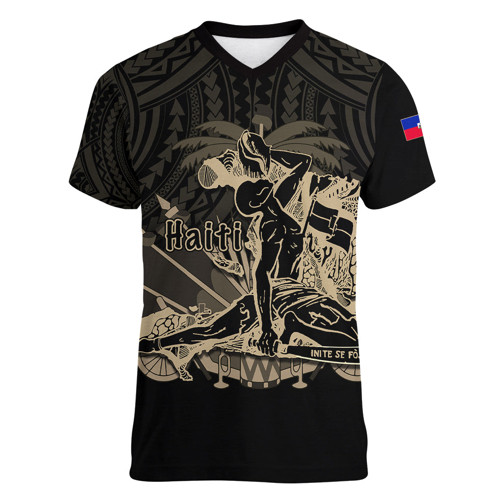 (Custom Personalised) Haiti Women V Neck T Shirt Polynesian Neg Maron Black Style LT6 - Polynesian Pride