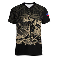 (Custom Personalised) Haiti Women V Neck T Shirt Polynesian Neg Maron Black Style LT6 - Polynesian Pride