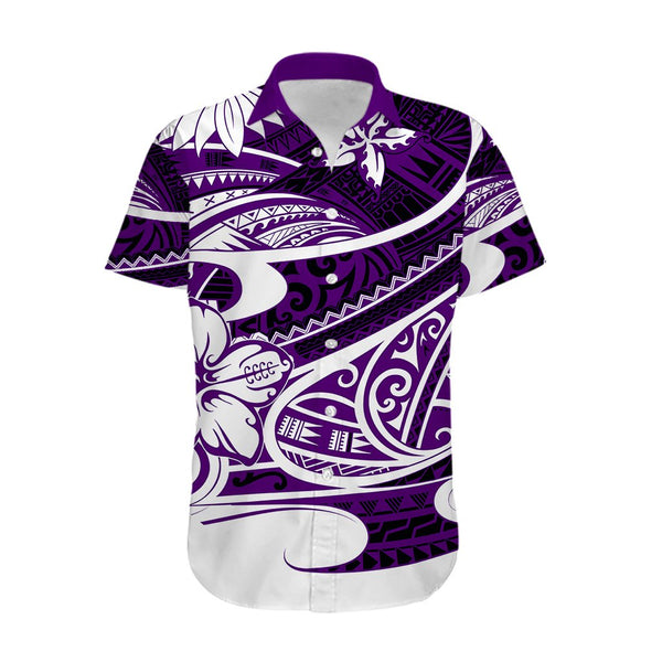 Polynesian Hawaiian Shirt Tribal Tattoo Purple Screen Color LT9 main image 1