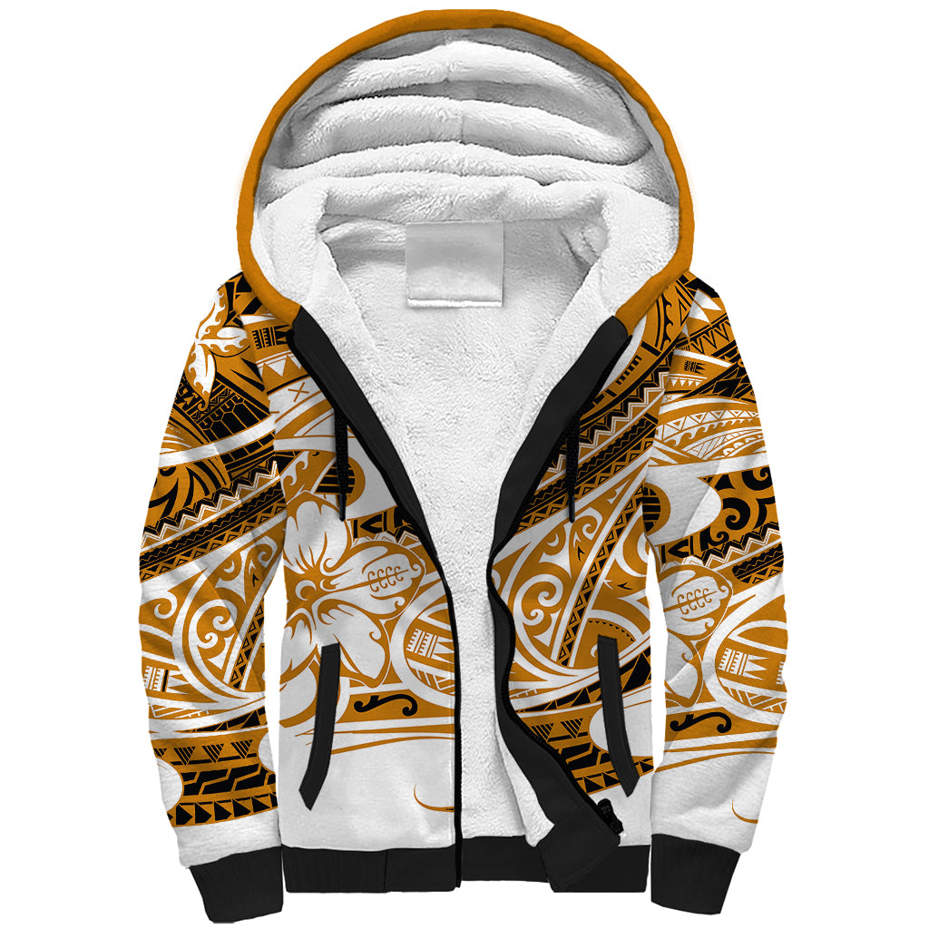 Polynesian Tribal Sherpa Hoodie Gold LT6 Unisex Gold - Polynesian Pride