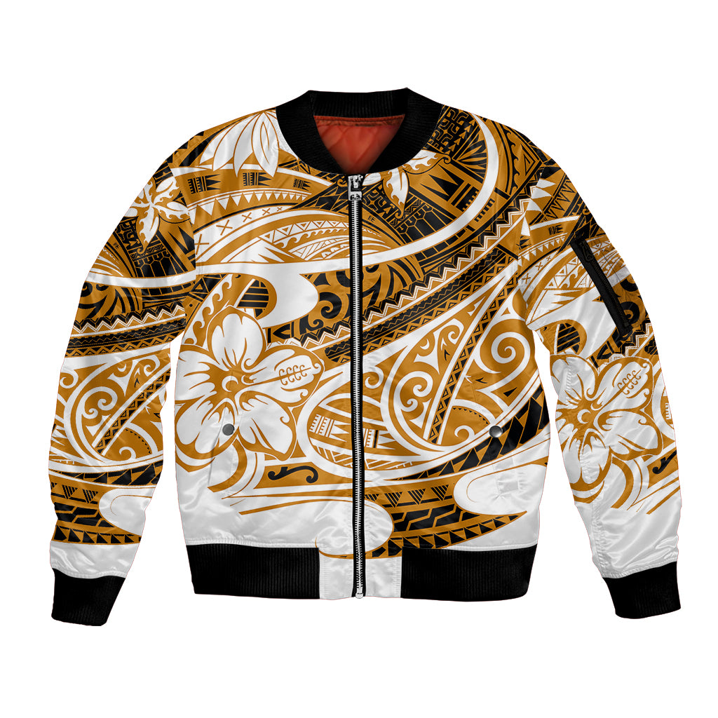 Polynesian Tribal Sleeve Zip Bomber Jacket Gold LT6 Unisex Gold - Polynesian Pride