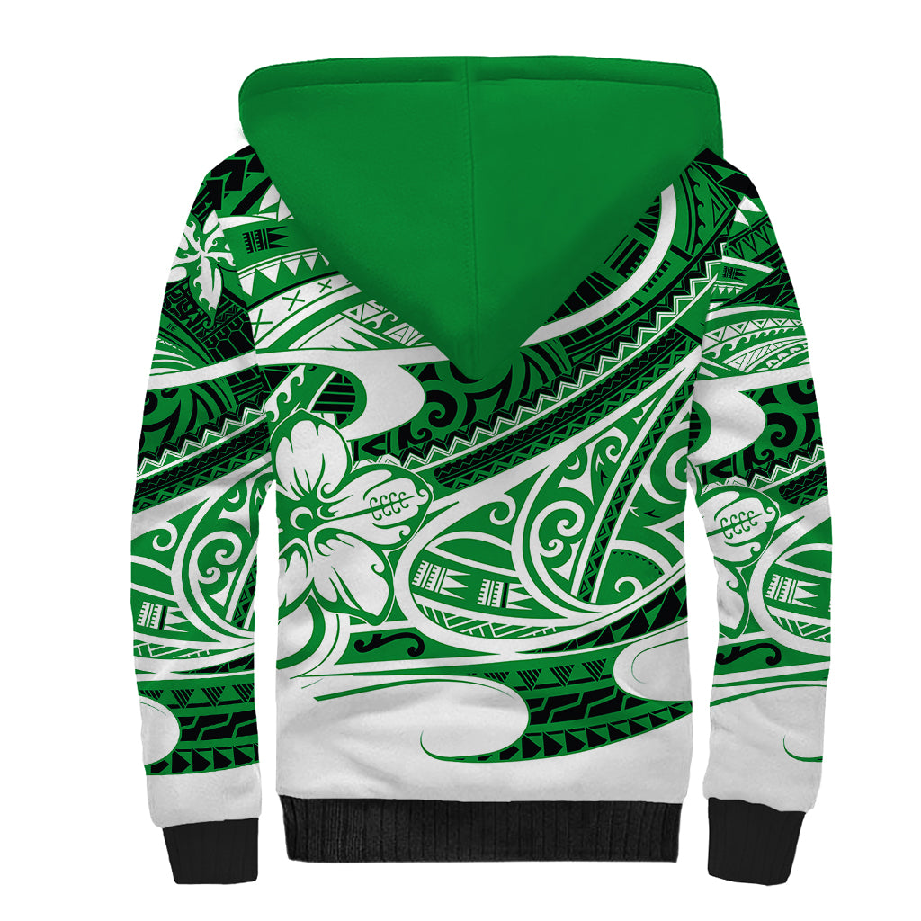 Polynesian Tribal Sherpa Hoodie Green LT6 - Polynesian Pride