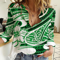 Polynesian Tribal Women Casual Shirt Green LT6 Female Green - Polynesian Pride
