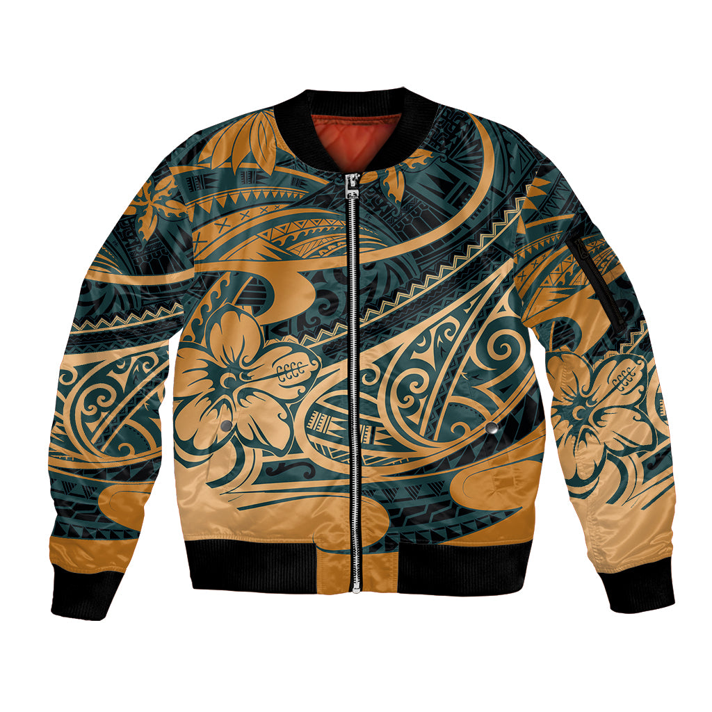 Polynesian Tribal Sleeve Zip Bomber Jacket LT6 Unisex Green - Polynesian Pride