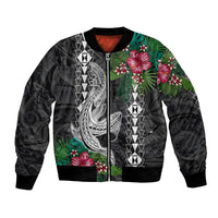 Hawaii Kakau Bomber Jacket Mix Sharks Polynesian Hibiscus LT6 Unisex Black - Polynesian Pride