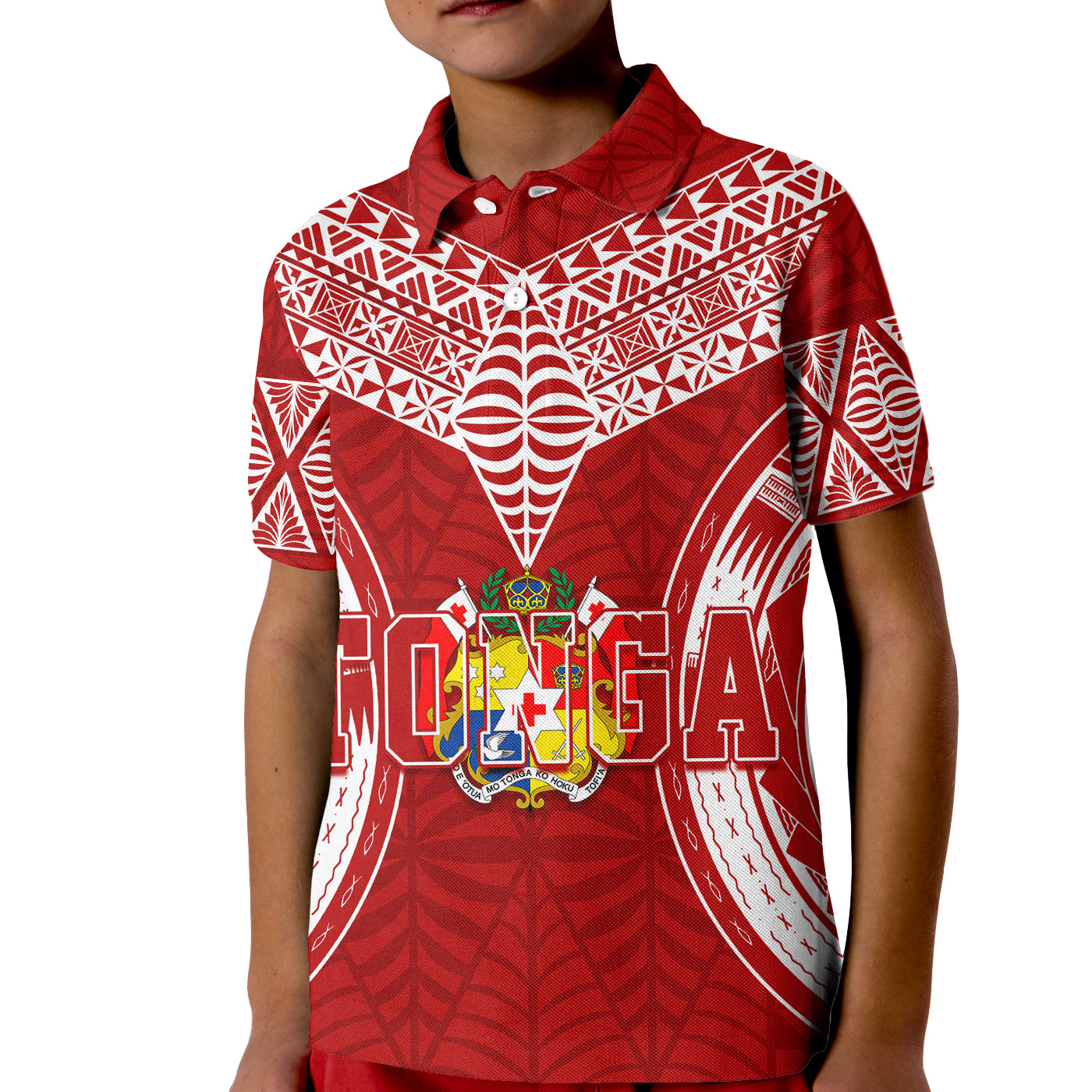 Personalised Tonga Independence Day Kid Polo Shirt Kupesi Pattern Mix Style LT7 Kid Red - Polynesian Pride