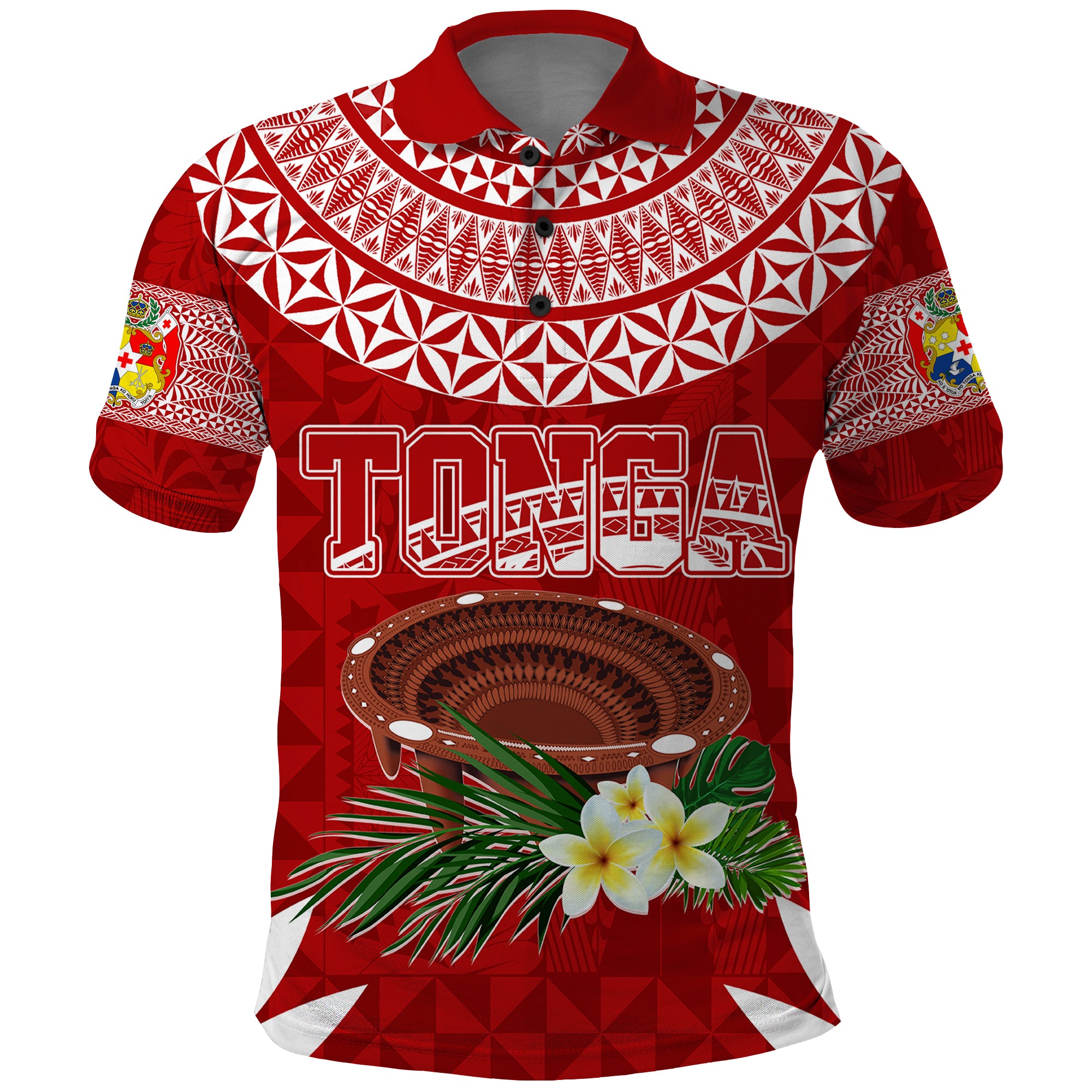 Custom Tonga Independence Day Polo Shirt Kumete Kava Bowl With Plumeria LT7 Red - Polynesian Pride