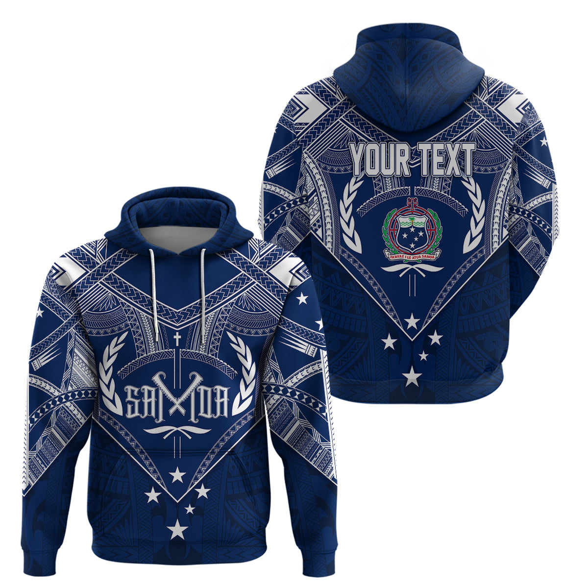 Custom Samoa Independence Day Hoodie Chest Tattoo Symbolic Style LT7 Pullover Hoodie Blue - Polynesian Pride
