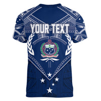 Personalised Samoa Independence Day Women V Neck T Shirt Chest Tattoo Symbolic Style LT7 - Polynesian Pride