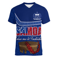 Personalised Samoa Independence Day Women V Neck T Shirt Kava And Ula Fala - Sail With Faith LT7 - Polynesian Pride