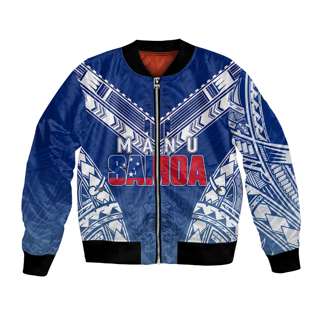 Personalised Samoa Rugby Bomber Jacket Manu Samoa Gradient Blue LT7 Unisex Blue - Polynesian Pride