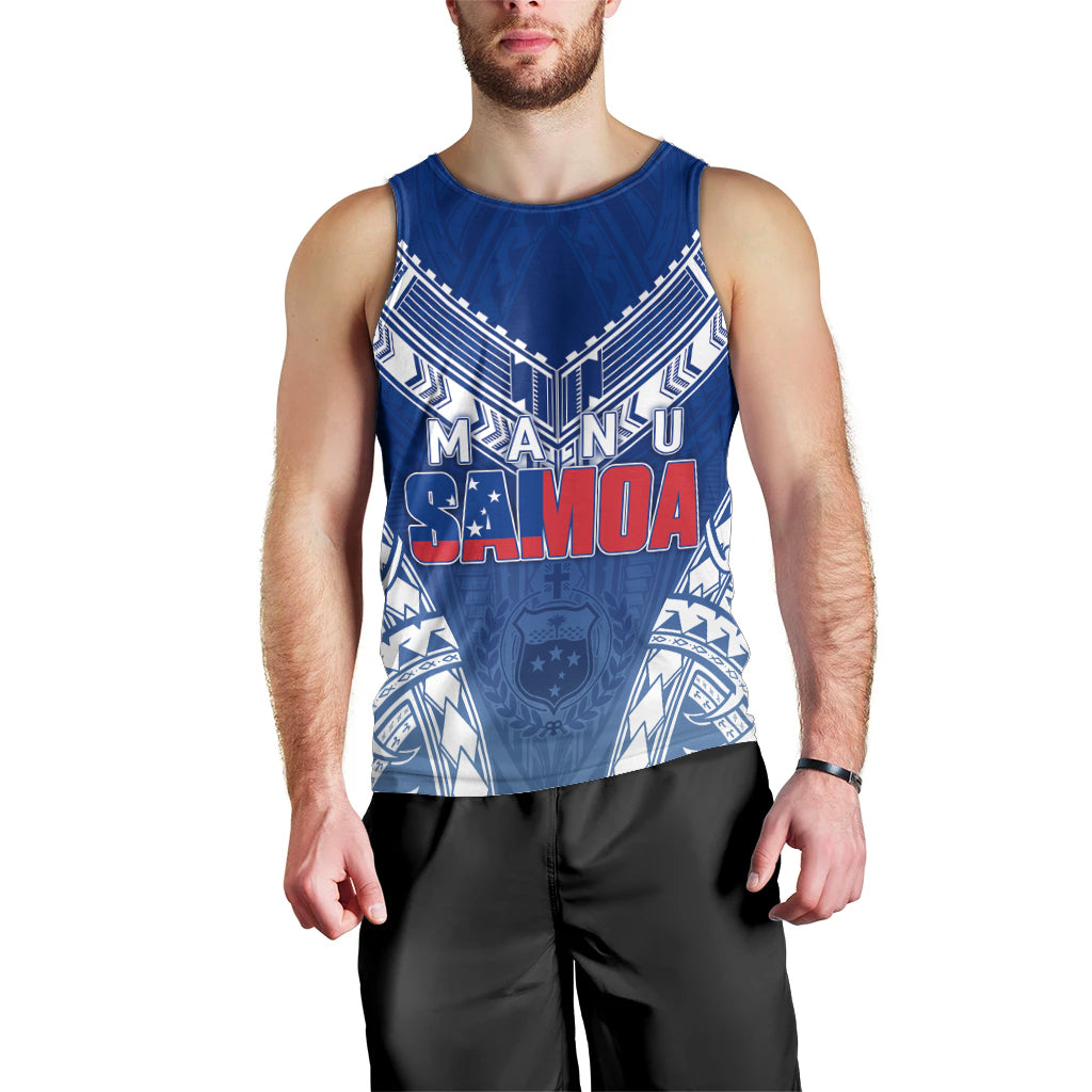 Personalised Samoa Rugby Men Tank Top Manu Samoa Gradient Blue LT7 - Polynesian Pride