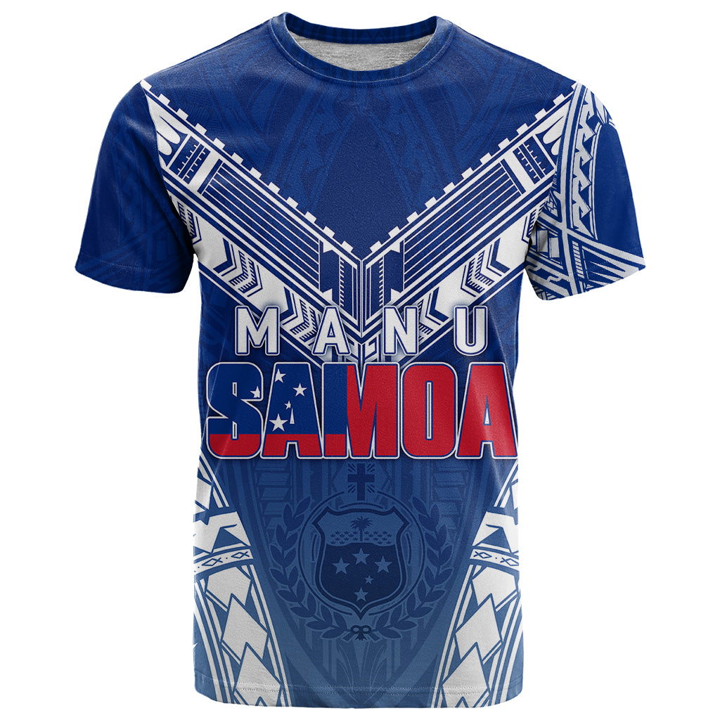 Custom Samoa Rugby T Shirt Manu Samoa Gradient Blue LT7 Blue - Polynesian Pride