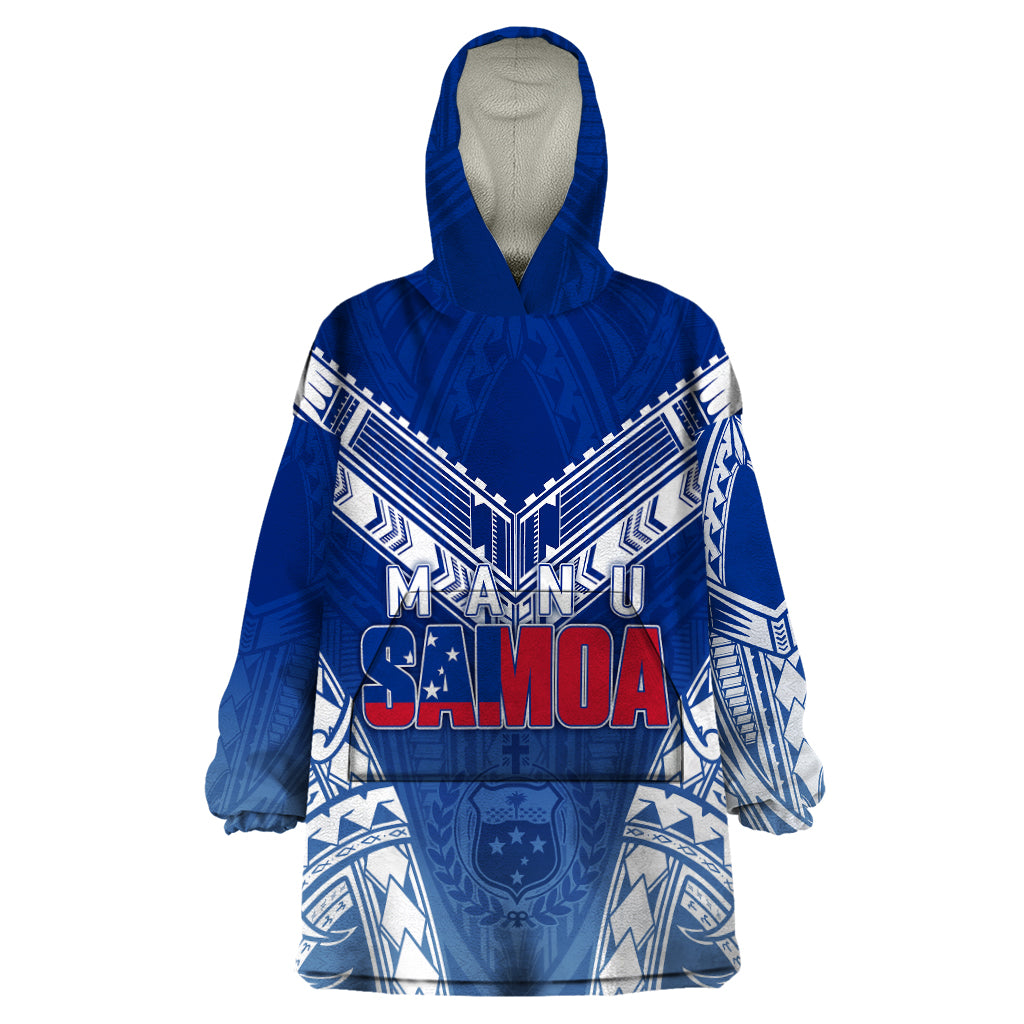 Personalised Samoa Rugby Wearable Blanket Hoodie Manu Samoa Gradient Blue LT7 One Size Blue - Polynesian Pride