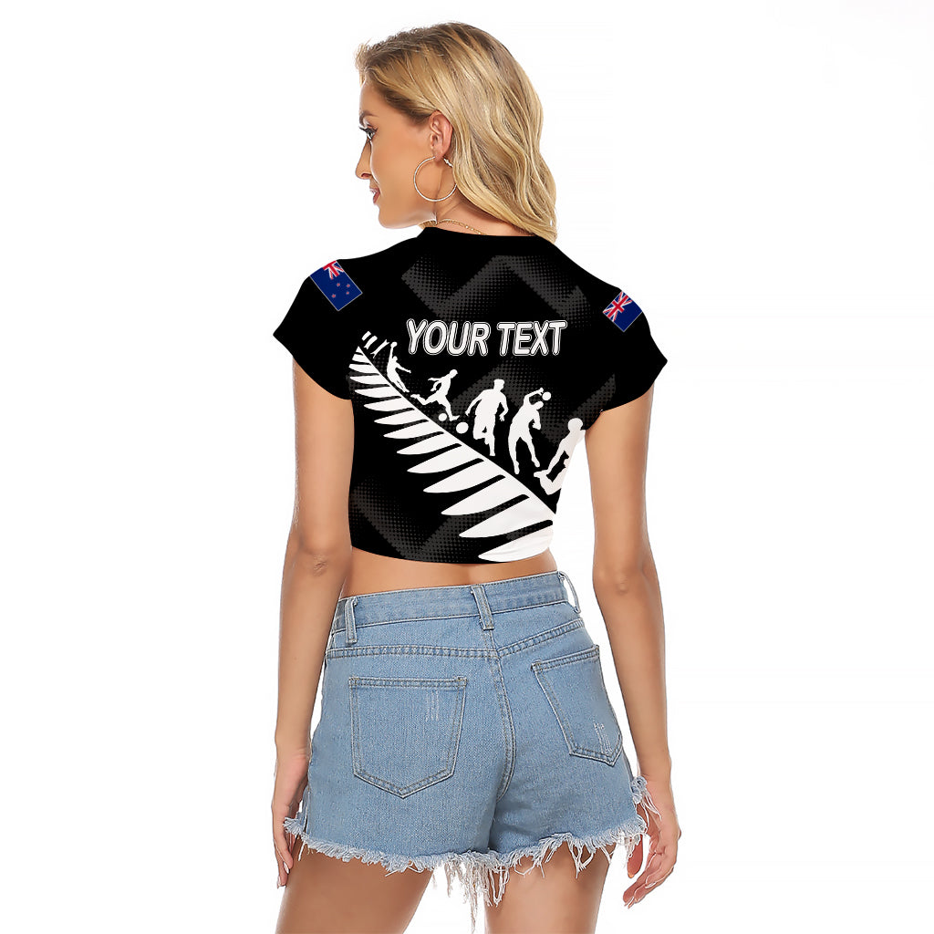 Personalised New Zealand Football Ferns Raglan Cropped T Shirt Women's World Cup 2023 Sporty Vibes LT7 - Polynesian Pride