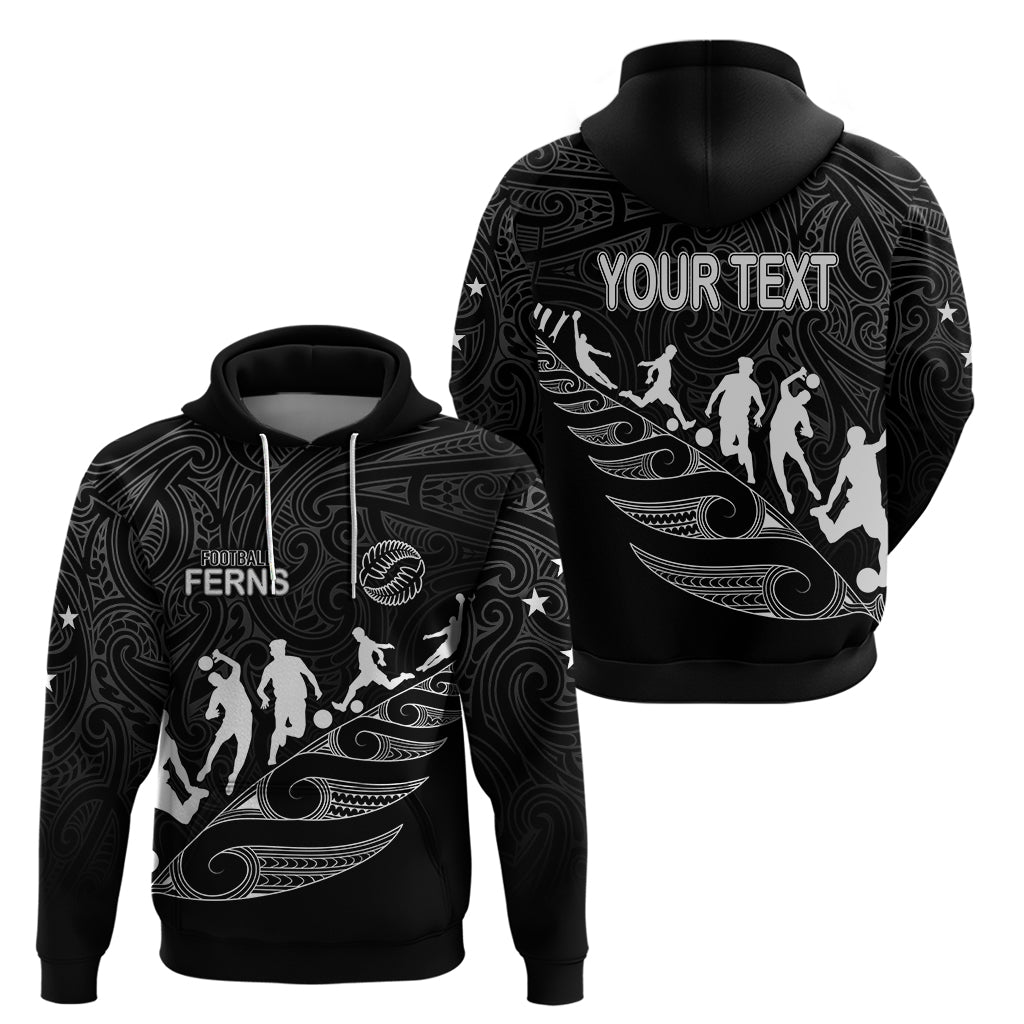 Custom New Zealand Football Ferns Hoodie Women's World Cup 2023 Tribal Koru Pattern LT7 Pullover Hoodie Black - Polynesian Pride