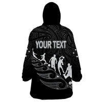 Personalised New Zealand Football Ferns Wearable Blanket Hoodie Women's World Cup 2023 Tribal Koru Pattern LT7 - Polynesian Pride