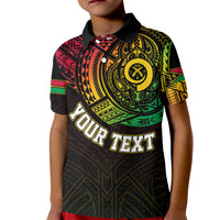 Personalised Vanuatu Kid Polo Shirt Turtle Chest Tattoo Flag Color LT7 Kid Black - Polynesian Pride