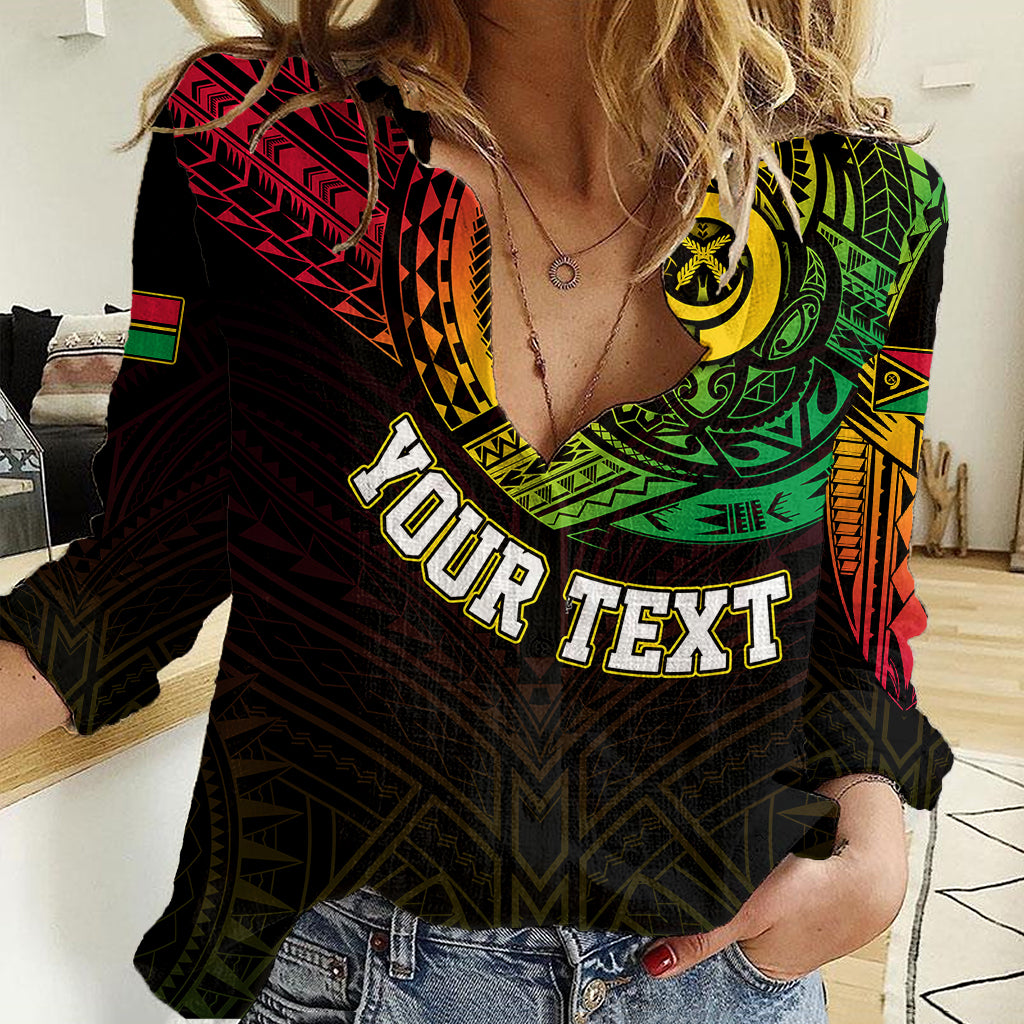Personalised Vanuatu Women Casual Shirt Turtle Chest Tattoo Flag Color LT7 Female Black - Polynesian Pride