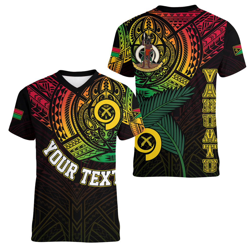 Personalised Vanuatu Women V Neck T Shirt Turtle Chest Tattoo Flag Color LT7 Female Black - Polynesian Pride