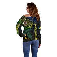 Personalised Vanuatu Off Shoulder Sweater Turtle Chest Tattoo Flag Color - Malampa LT7 - Polynesian Pride
