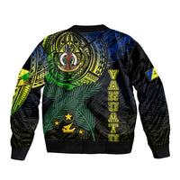 Personalised Vanuatu Sleeve Zip Bomber Jacket Turtle Chest Tattoo Flag Color - Malampa LT7 - Polynesian Pride