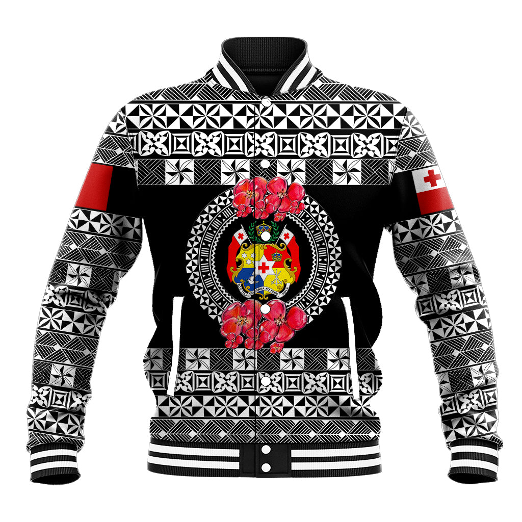 (Custom Personalised) Tonga Emancipation Day Baseball Jacket Independence Day - Simple Ngatu Heilala Flower - Black LT8 Unisex Black - Polynesian Pride