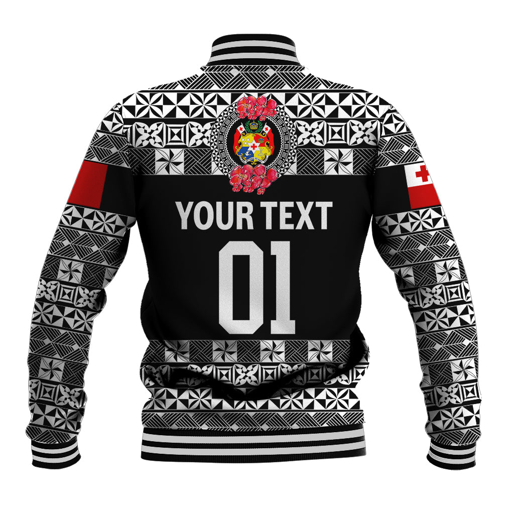 (Custom Personalised) Tonga Emancipation Day Baseball Jacket Independence Day - Simple Ngatu Heilala Flower - Black LT8 - Polynesian Pride