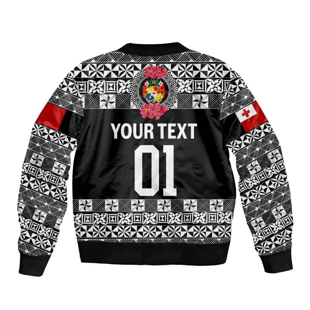 (Custom Personalised) Tonga Emancipation Day Bomber Jacket Independence Day - Simple Ngatu Heilala Flower - Black LT8 - Polynesian Pride