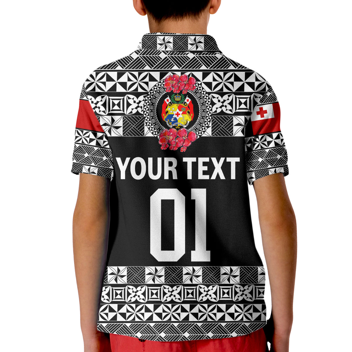 (Custom Personalised) Tonga Emancipation Day Kid Polo Shirt Independence Day - Simple Ngatu Heilala Flower - Black LT8 - Polynesian Pride