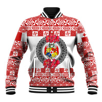 (Custom Personalised) Tonga Emancipation Day Baseball Jacket Independence Day - Simple Ngatu Heilala Flower - White Red LT8 Unisex Red - Polynesian Pride