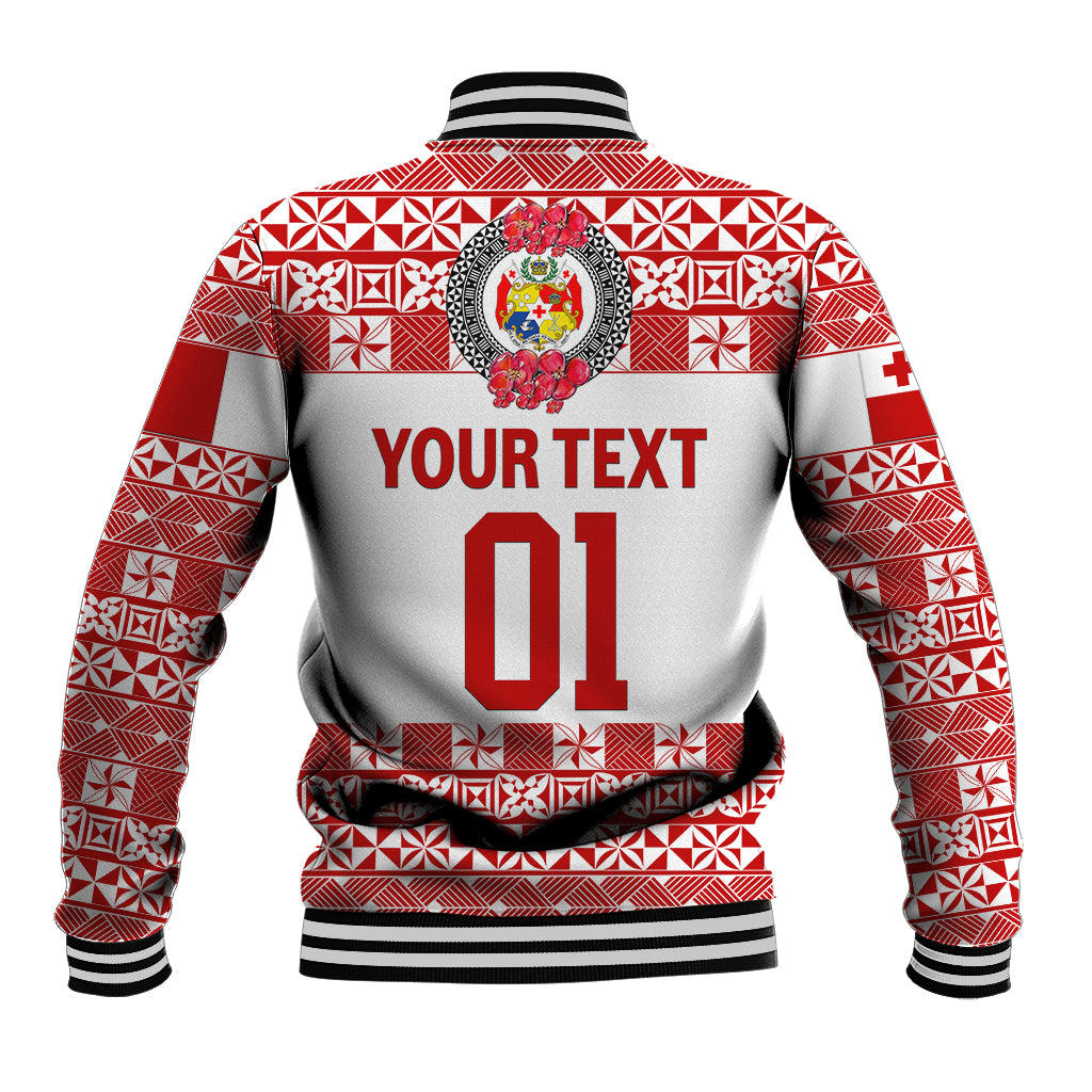 (Custom Personalised) Tonga Emancipation Day Baseball Jacket Independence Day - Simple Ngatu Heilala Flower - White Red LT8 - Polynesian Pride