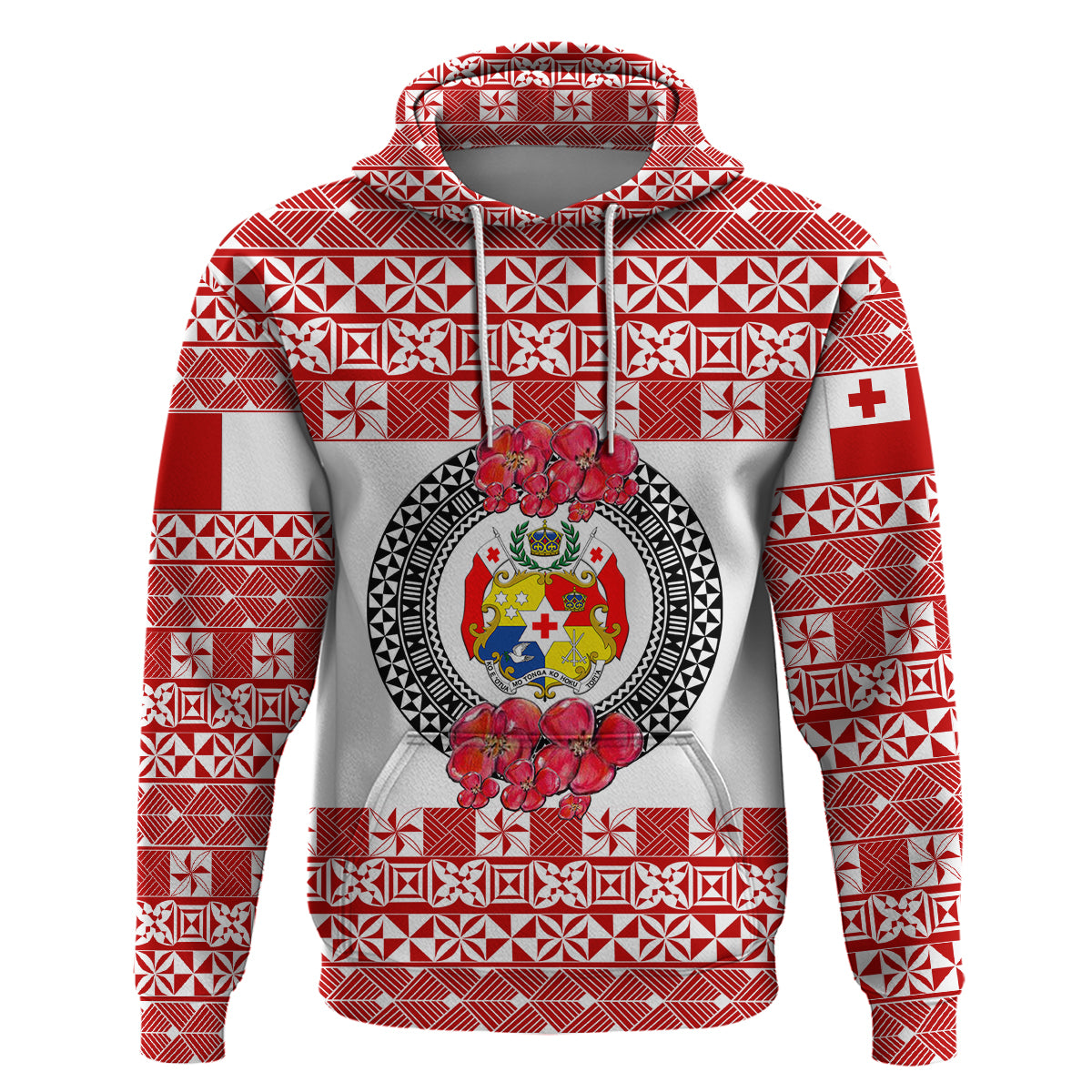 Custom Tonga Hoodie Emancipation Day Simple Ngatu Heilala Flower White Red LT8 - Polynesian Pride