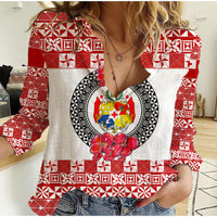 (Custom Personalised) Tonga Emancipation Day Women Casual Shirt Independence Day - Simple Ngatu Heilala Flower - White Red LT8 Female Red - Polynesian Pride