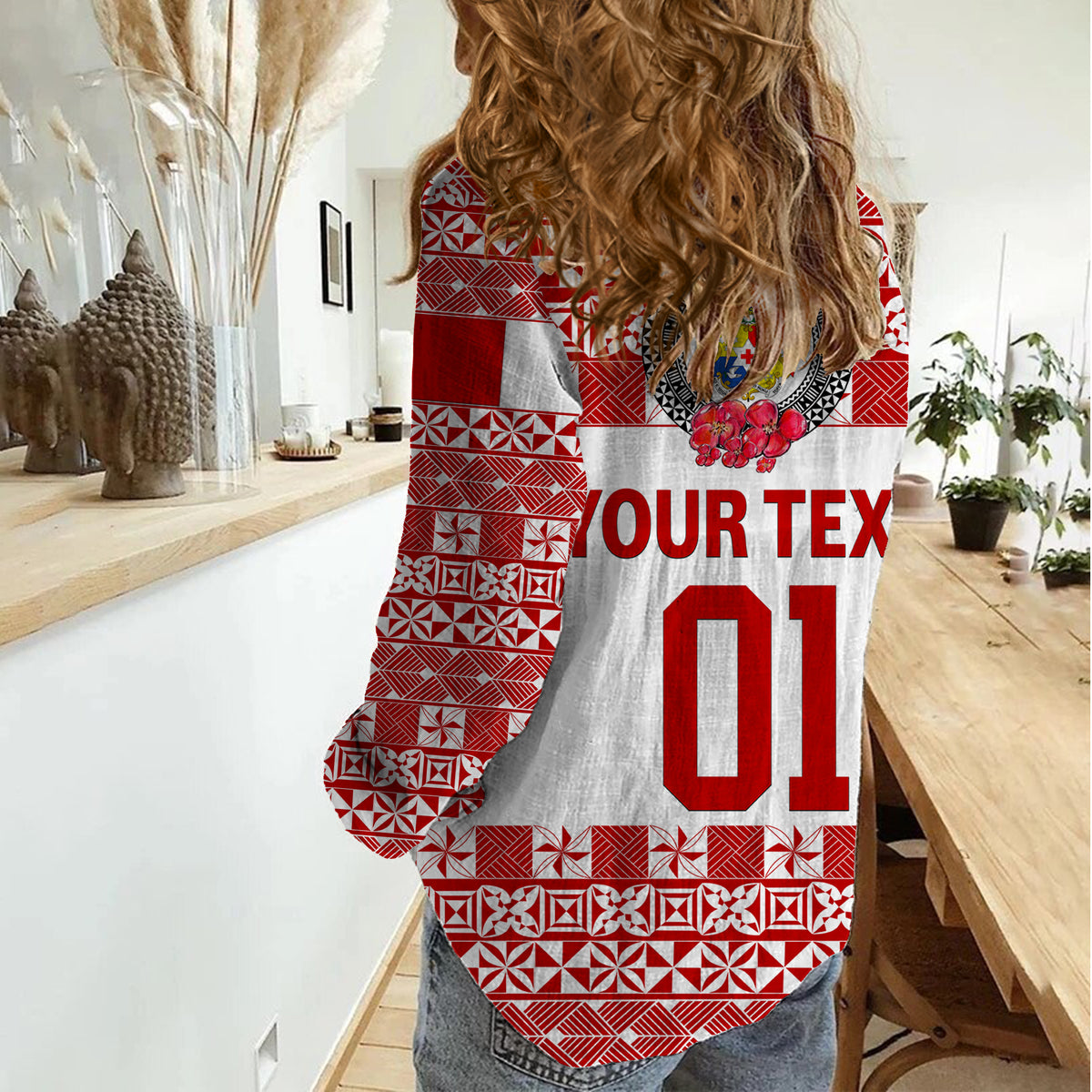 (Custom Personalised) Tonga Emancipation Day Women Casual Shirt Independence Day - Simple Ngatu Heilala Flower - White Red LT8 - Polynesian Pride