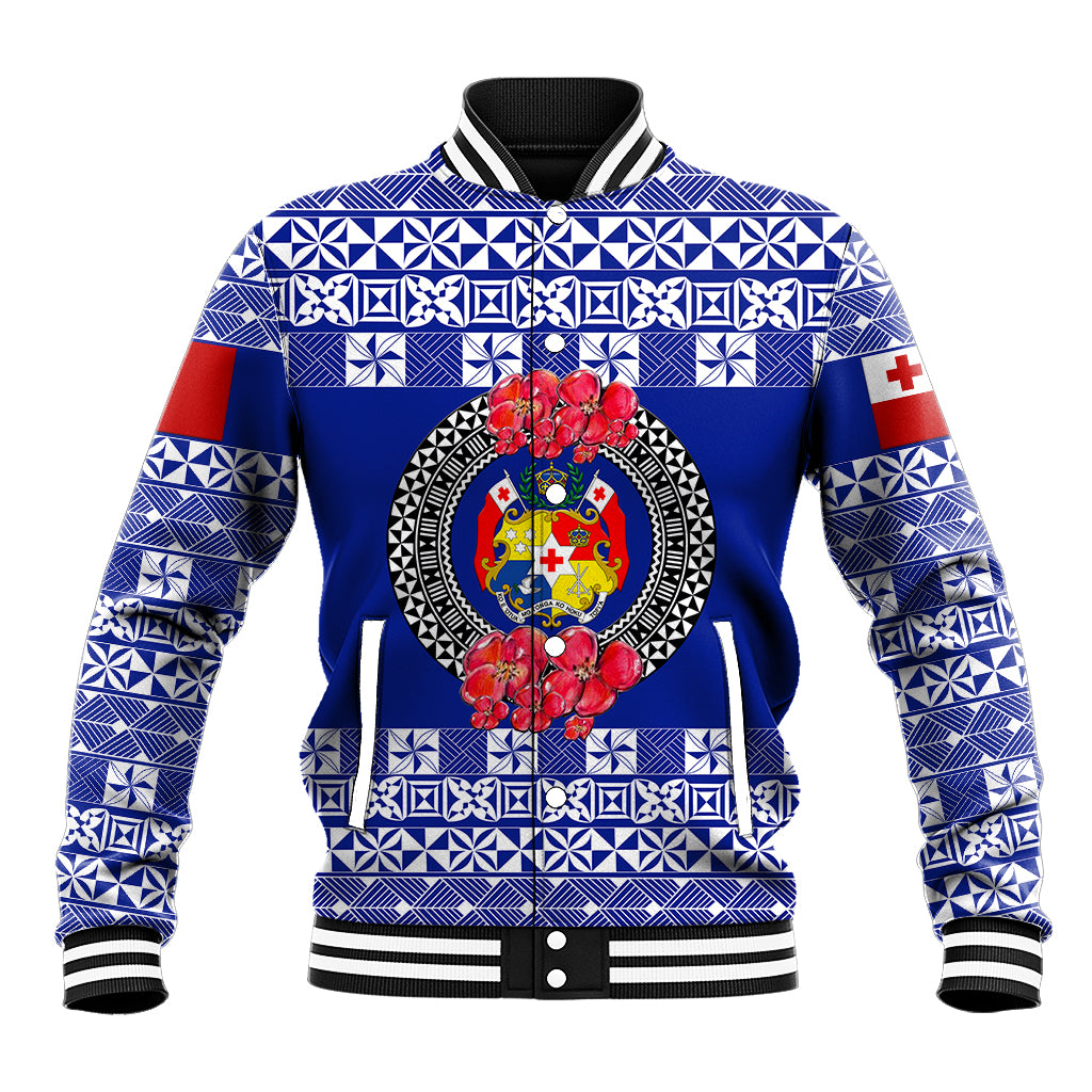 (Custom Personalised) Tonga Emancipation Day Baseball Jacket Independence Day - Simple Ngatu Heilala Flower - Blue LT8 Unisex Blue - Polynesian Pride