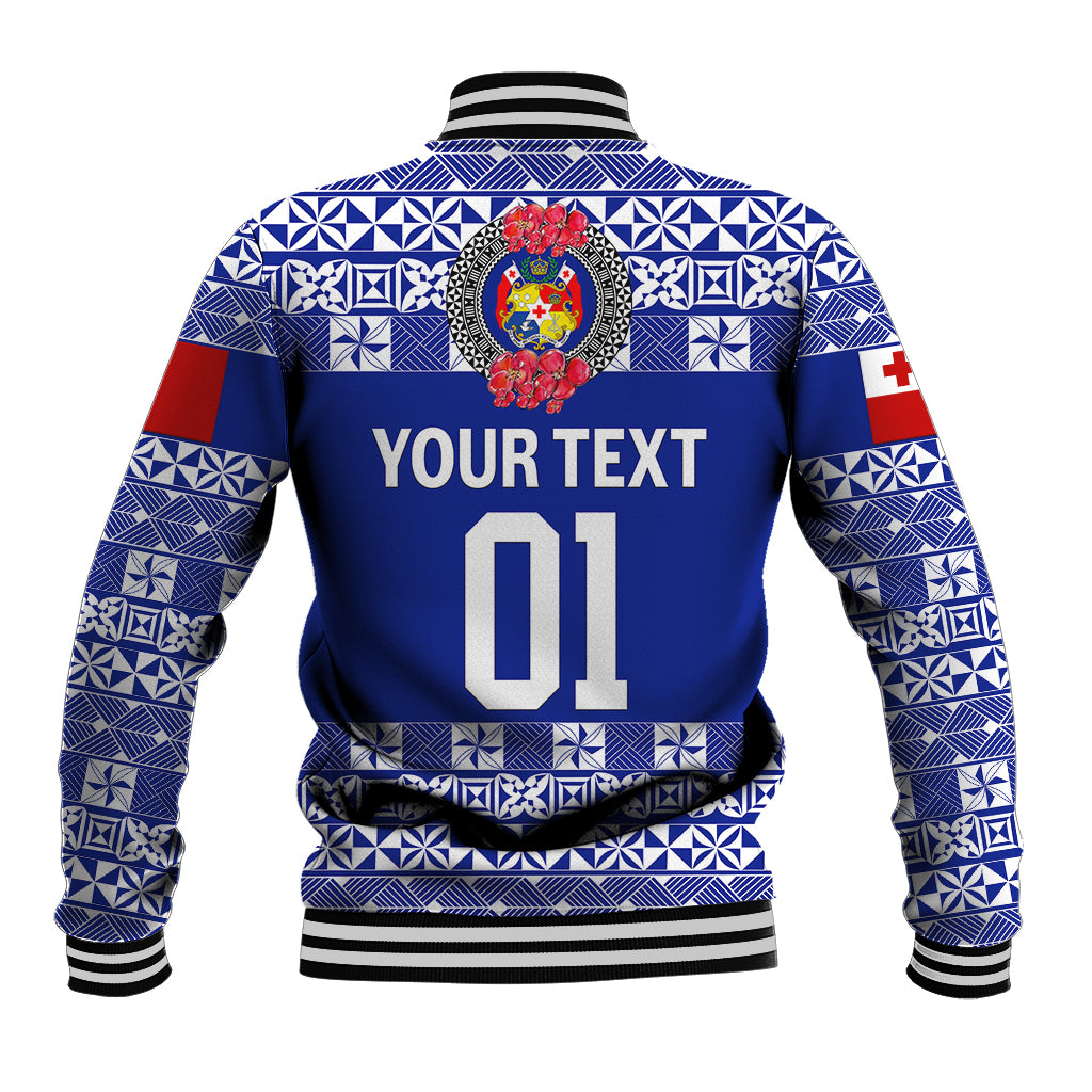 (Custom Personalised) Tonga Emancipation Day Baseball Jacket Independence Day - Simple Ngatu Heilala Flower - Blue LT8 - Polynesian Pride