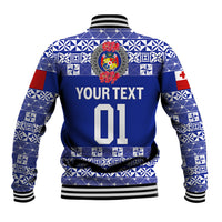 (Custom Personalised) Tonga Emancipation Day Baseball Jacket Independence Day - Simple Ngatu Heilala Flower - Blue LT8 - Polynesian Pride