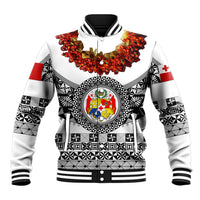 (Custom Personalised) Tonga Emancipation Day Baseball Jacket Independence Day - Fancy Kahoa Heilala Flower - White Black LT8 Unisex White - Polynesian Pride