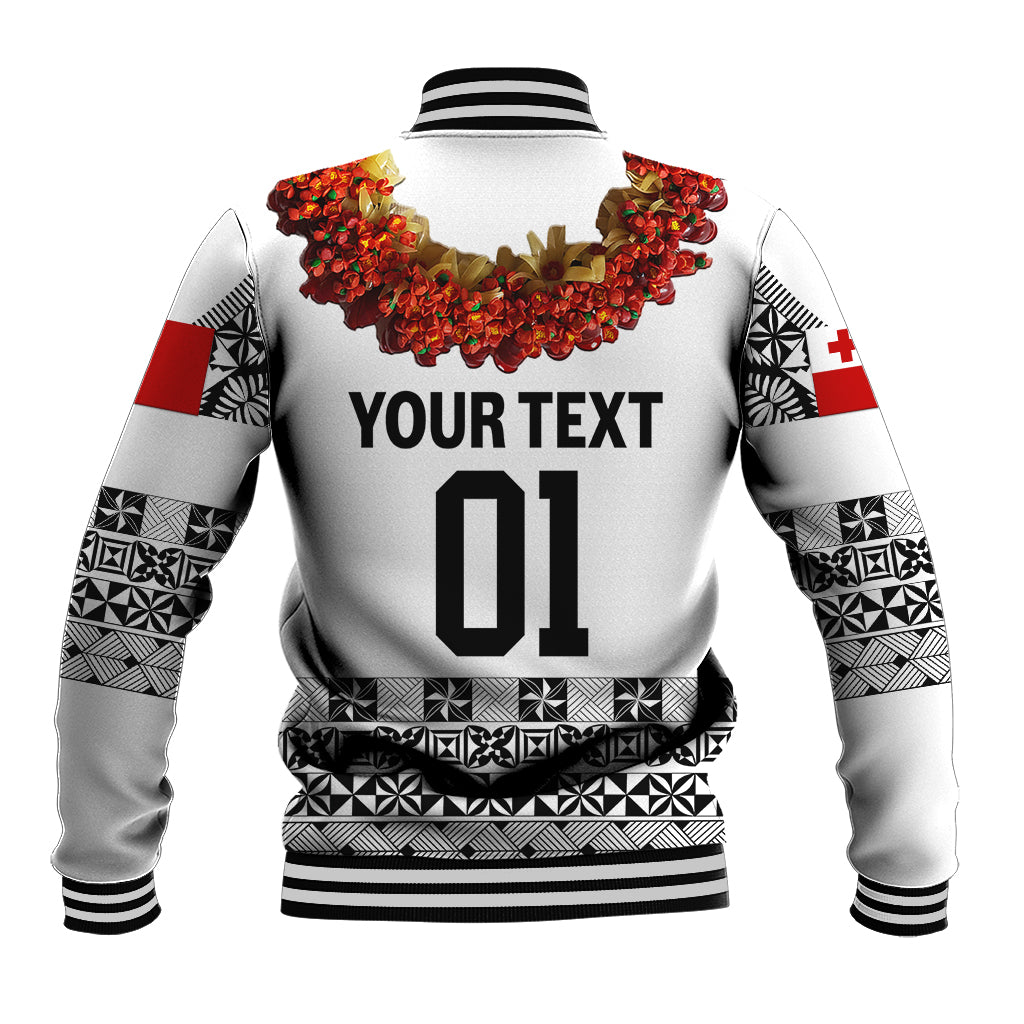 (Custom Personalised) Tonga Emancipation Day Baseball Jacket Independence Day - Fancy Kahoa Heilala Flower - White Black LT8 - Polynesian Pride