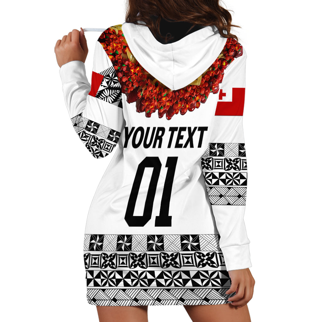 (Custom Personalised) Tonga Emancipation Day Hoodie Dress Independence Day - Fancy Kahoa Heilala Flower - White Black LT8 - Polynesian Pride