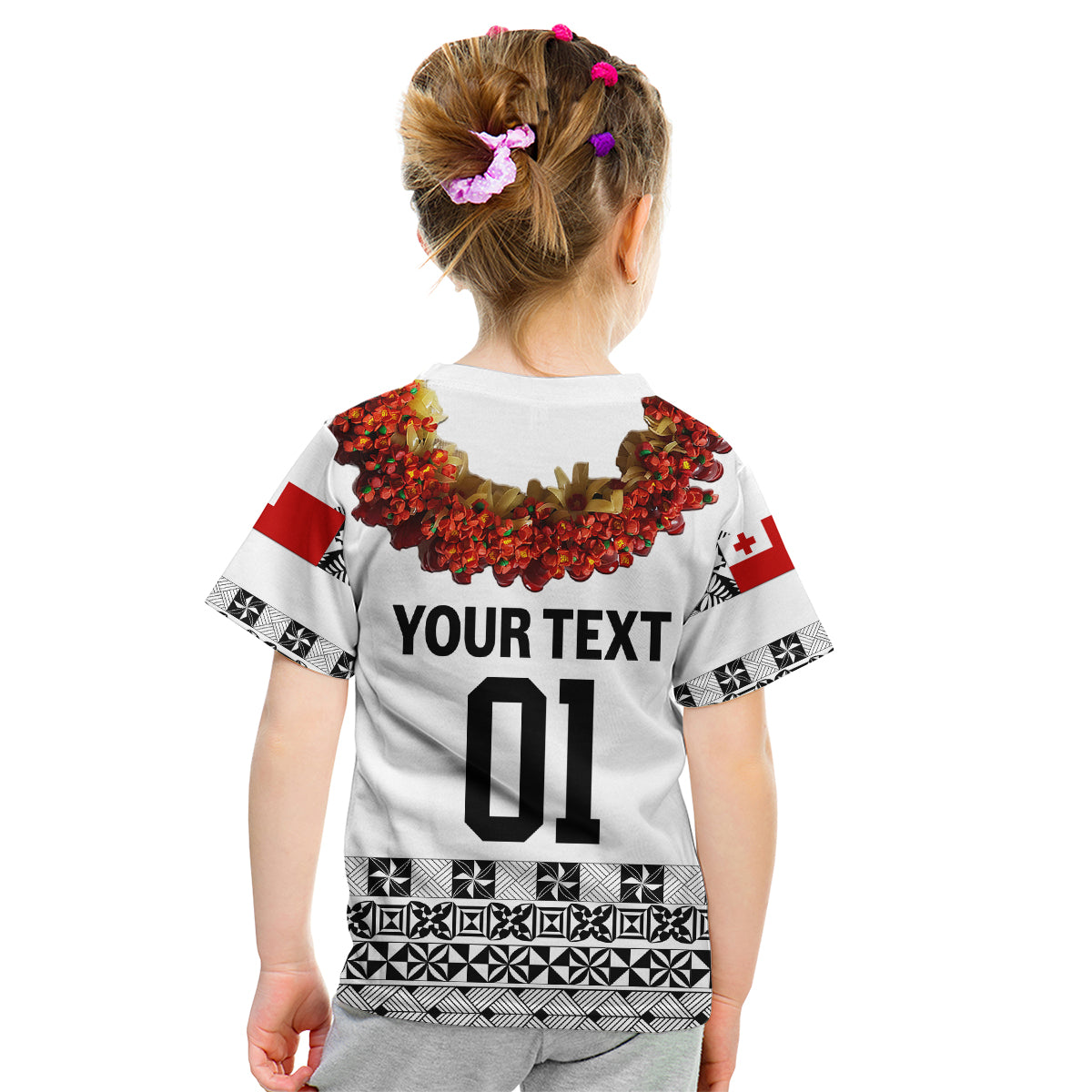(Custom Personalised) Tonga Emancipation Day Kid T Shirt Independence Day - Fancy Kahoa Heilala Flower - White Black LT8 - Polynesian Pride
