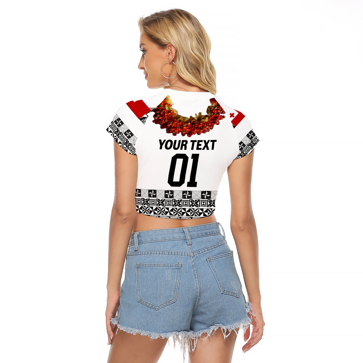 (Custom Personalised) Tonga Emancipation Day Raglan Cropped T Shirt Independence Day - Fancy Kahoa Heilala Flower - White Black LT8 - Polynesian Pride